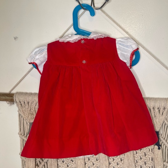 Red Velvet Lace Collar Dress Toddler Girl 12 Months Holiday Christmas Party VTG - Picture 3 of 5
